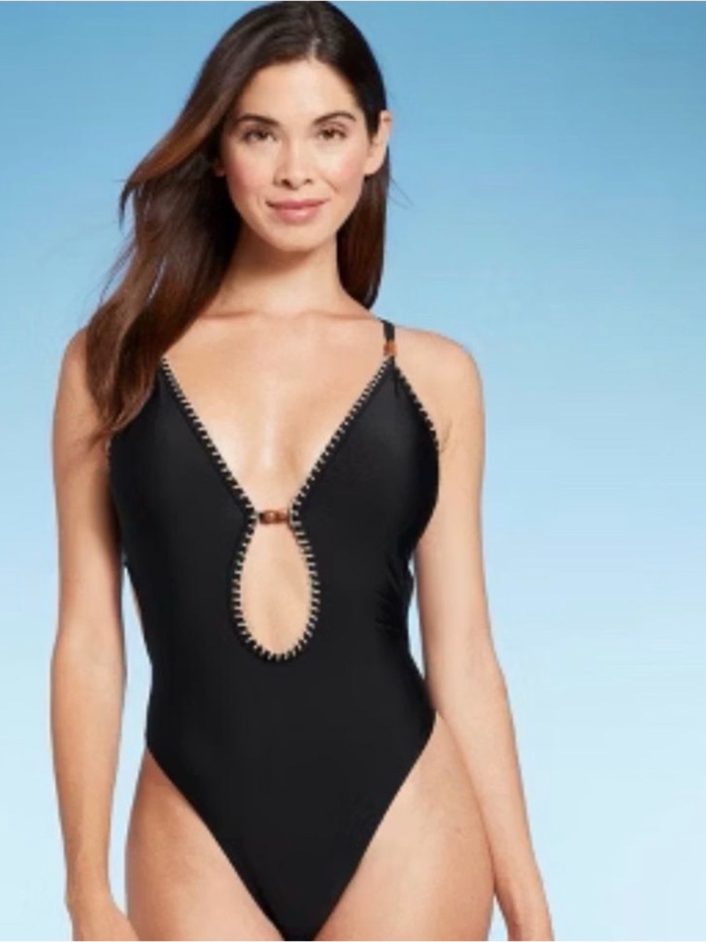 NWT- Shade & Shore Black One-Piece Swimsuit with Front Keyhole, size xs MSRP $40